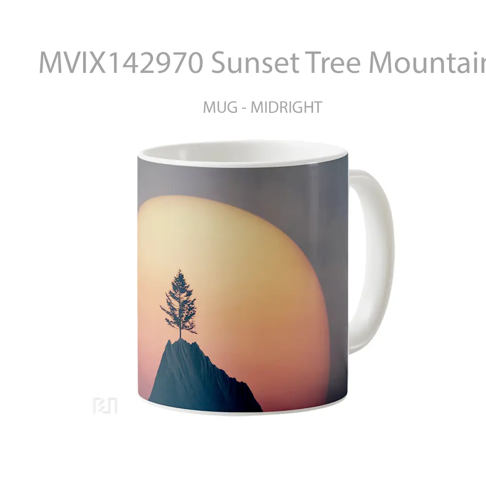 Mug Sunset Tree Mountain Peak Scenery Gelas Pemandangan Alam - All-side / Desain