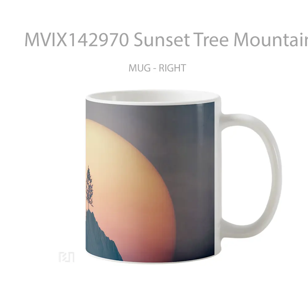 Mug Sunset Tree Mountain Peak Scenery Gelas Pemandangan Alam - All-side / Desain