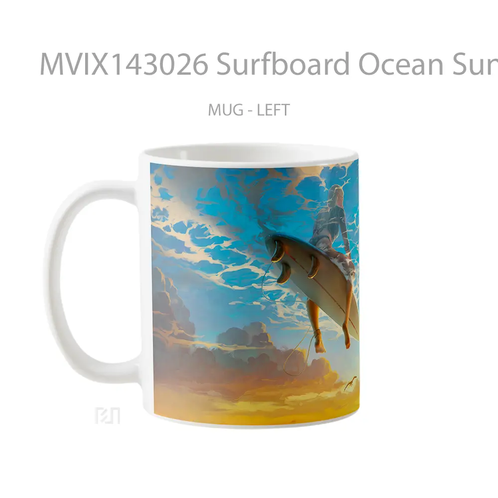 Mug Surfboard Ocean Sunset Scenery Gelas Pemandangan Alam - All-side / Desain