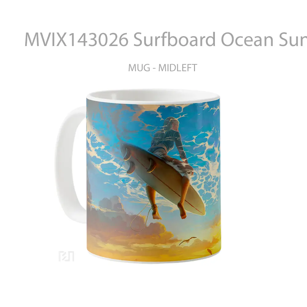 Mug Surfboard Ocean Sunset Scenery Gelas Pemandangan Alam - All-side / Desain
