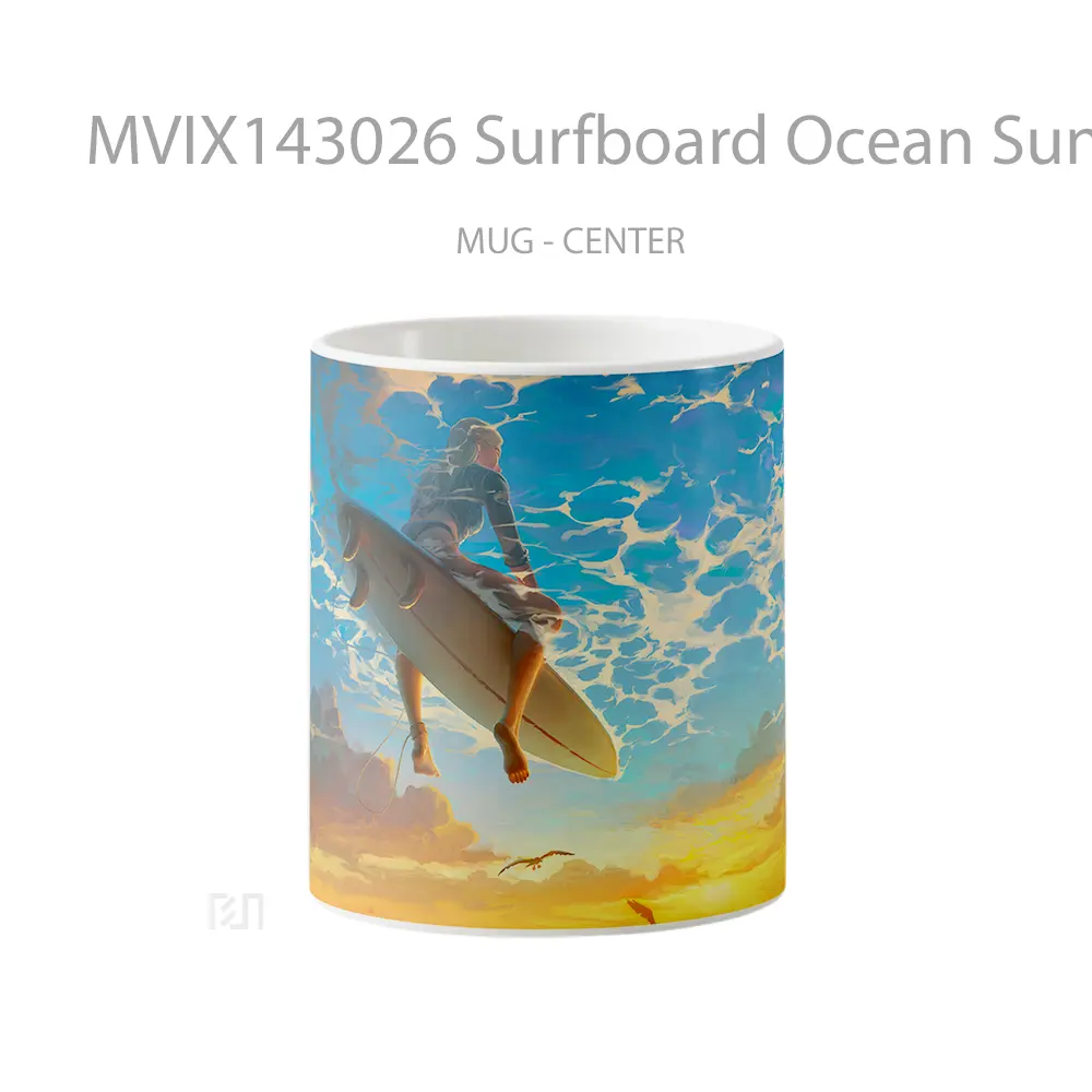 Mug Surfboard Ocean Sunset Scenery Gelas Pemandangan Alam