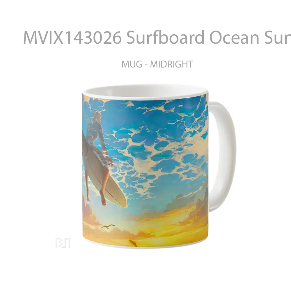 Mug Surfboard Ocean Sunset Scenery Gelas Pemandangan Alam - All-side / Desain