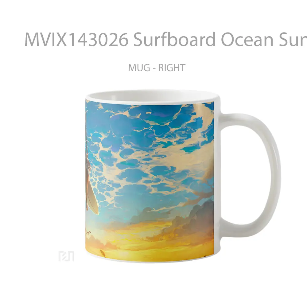 Mug Surfboard Ocean Sunset Scenery Gelas Pemandangan Alam - All-side / Desain