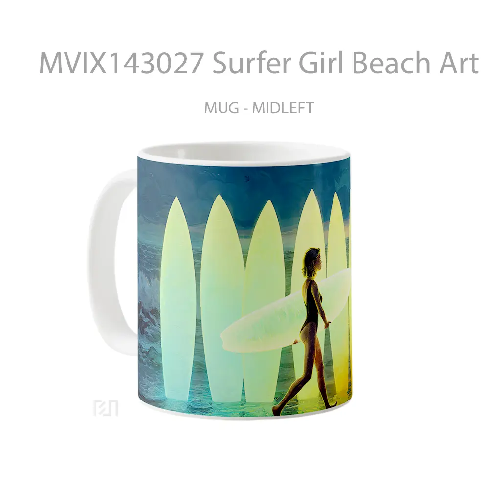 Mug Surfer Girl Beach Art Digital Art Gelas Pemandangan Alam - All-side / Desain