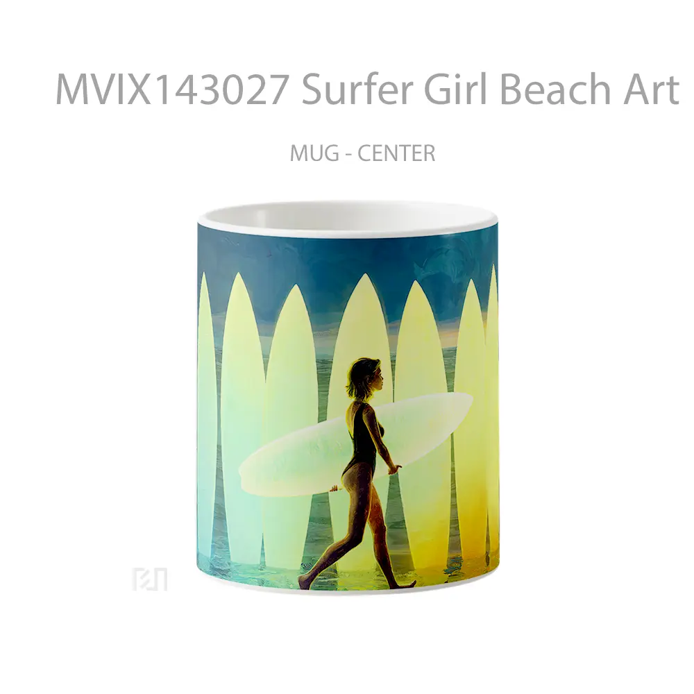 Mug Surfer Girl Beach Art Digital Art Gelas Pemandangan Alam