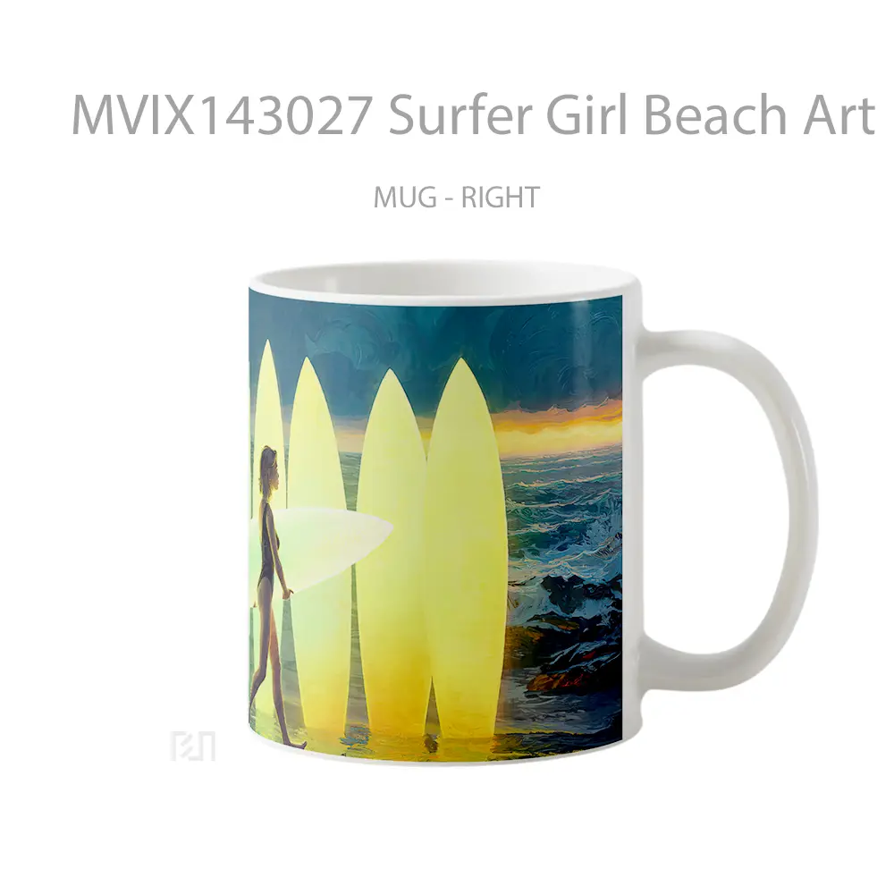 Mug Surfer Girl Beach Art Digital Art Gelas Pemandangan Alam - All-side / Desain