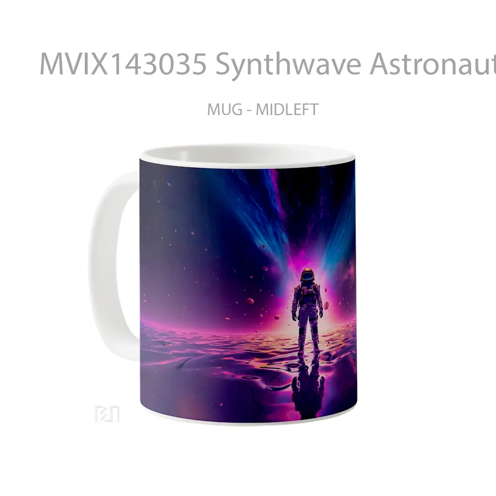 Mug Synthwave Astronaut Digital Art Gelas Keramik Unik - All-side / Desain