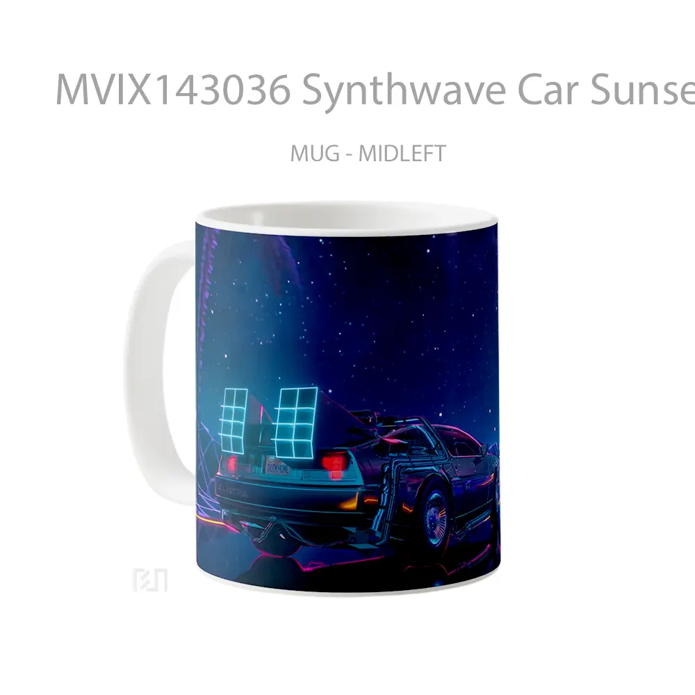Mug Synthwave Car Sunset Palm Tree Digital Art Gelas Pemandangan Alam - All-side / Desain