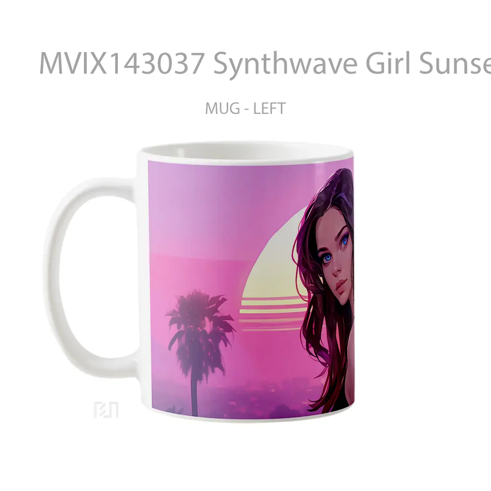 Mug Synthwave Girl Sunset Digital Art Gelas Pemandangan Alam - All-side / Desain