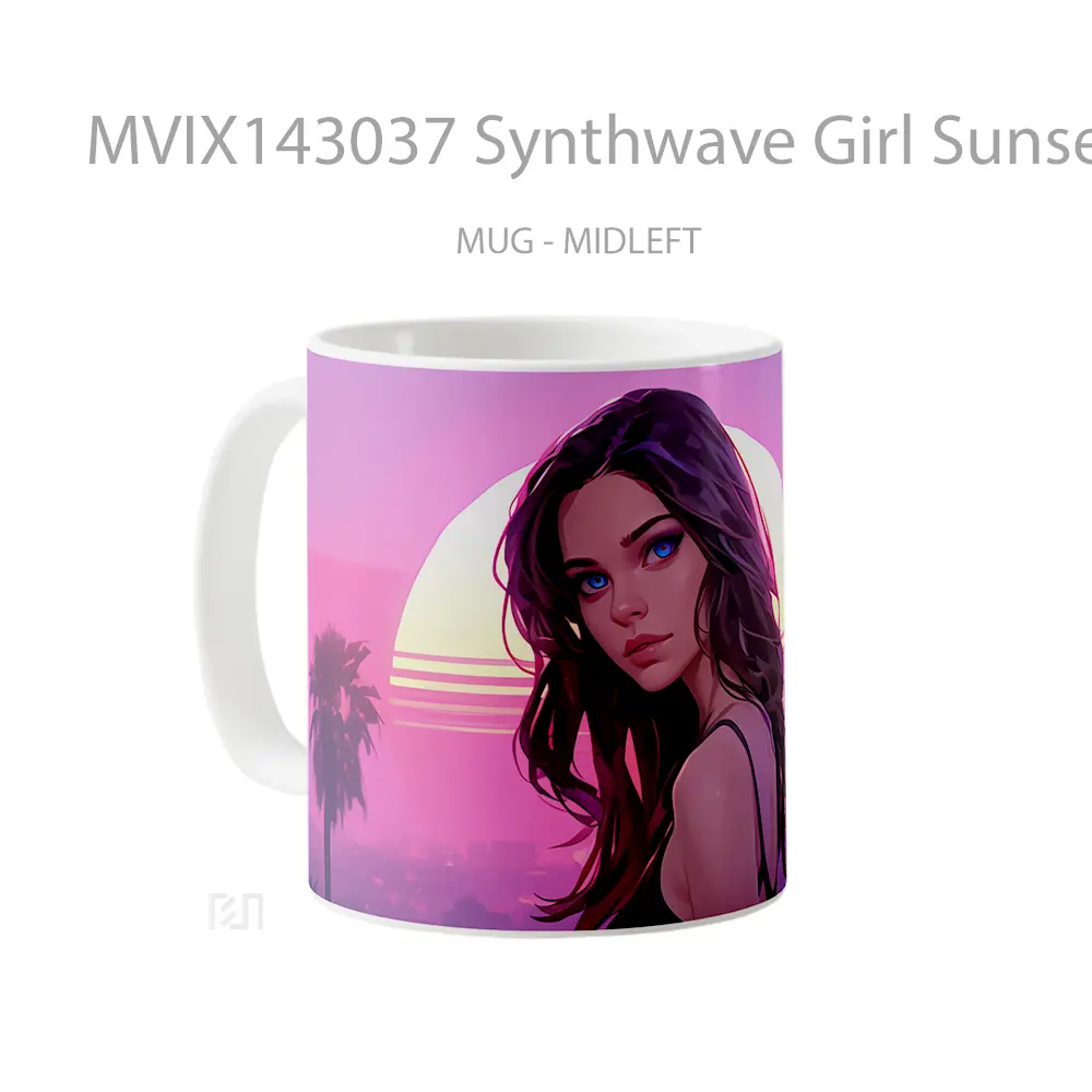 Mug Synthwave Girl Sunset Digital Art Gelas Pemandangan Alam - All-side / Desain