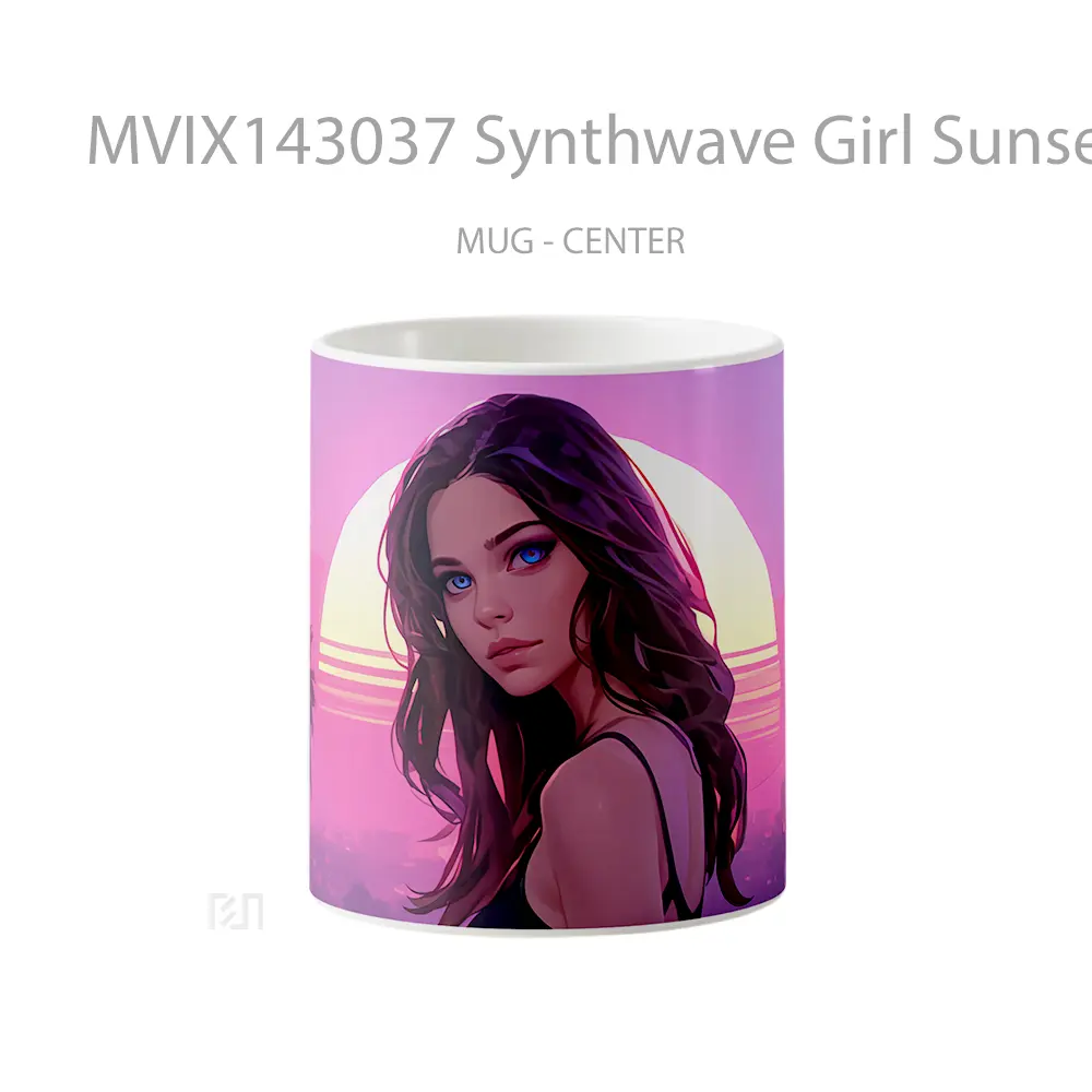 Mug Synthwave Girl Sunset Digital Art Gelas Pemandangan Alam