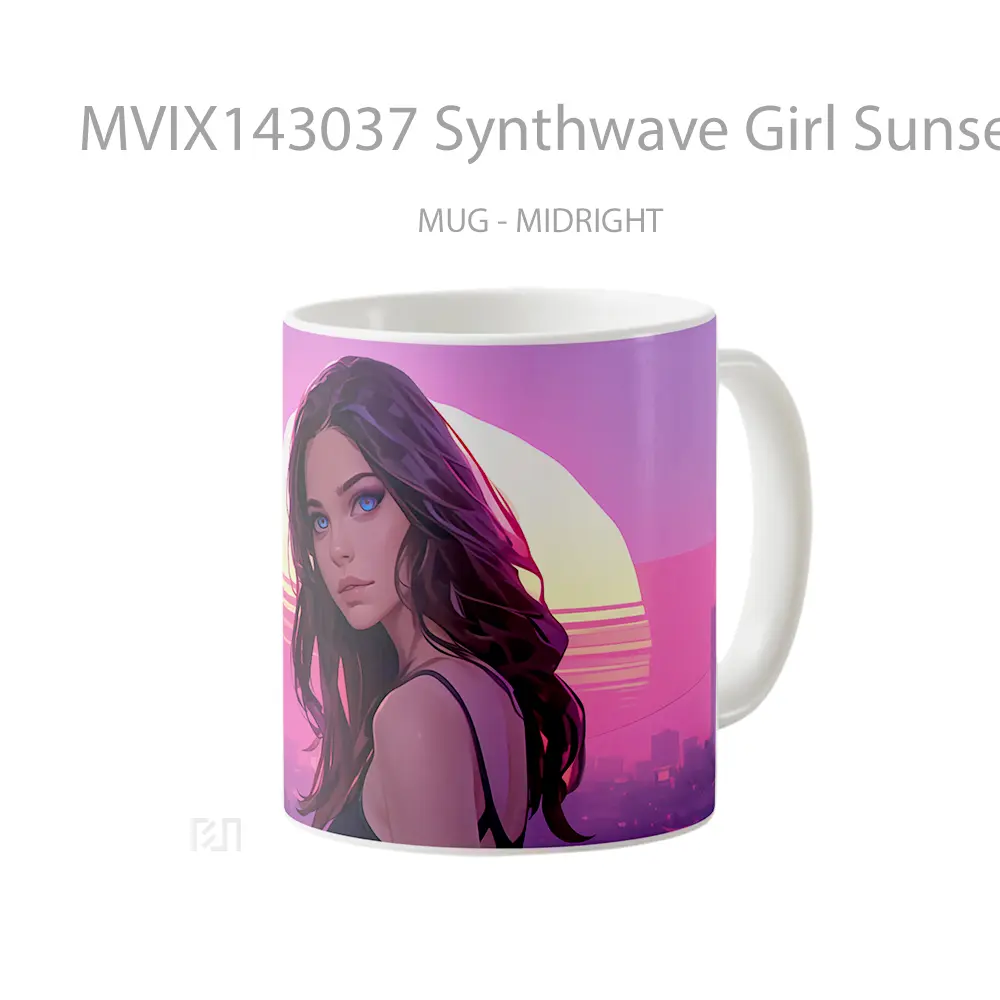 Mug Synthwave Girl Sunset Digital Art Gelas Pemandangan Alam - All-side / Desain