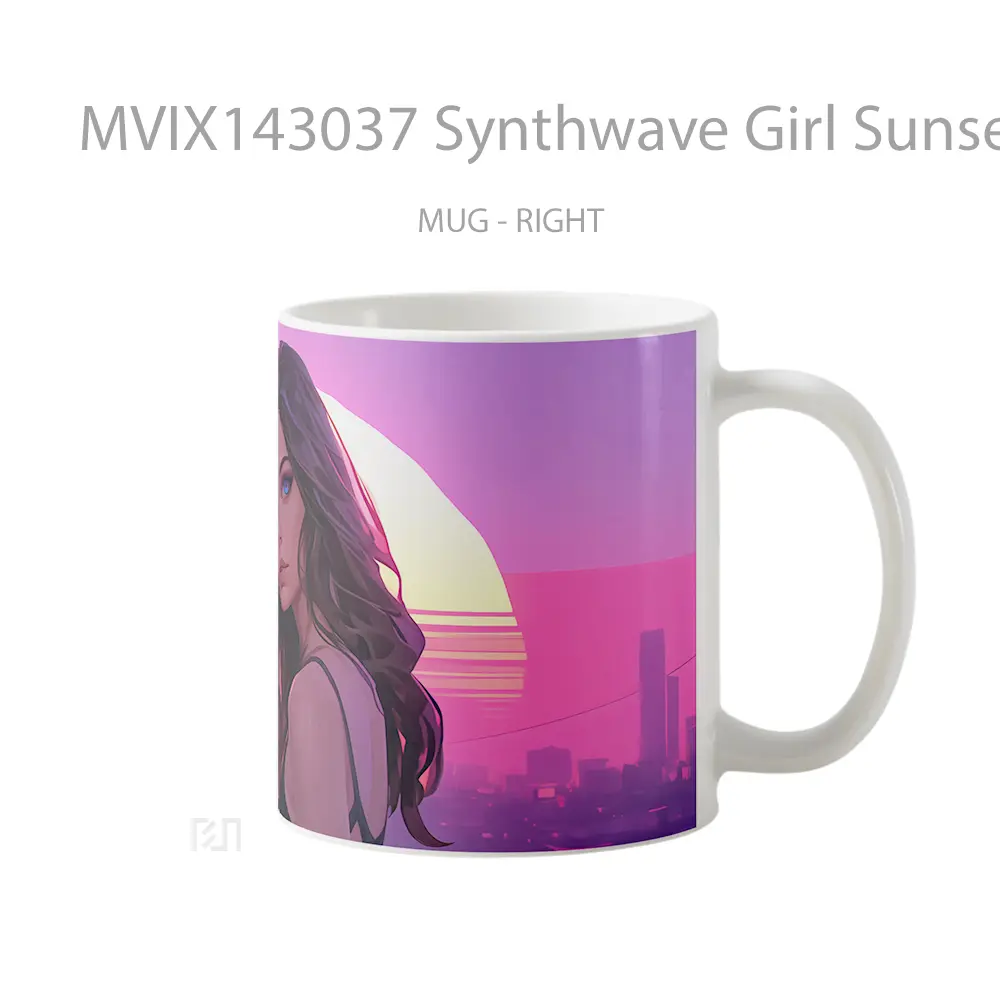 Mug Synthwave Girl Sunset Digital Art Gelas Pemandangan Alam - All-side / Desain