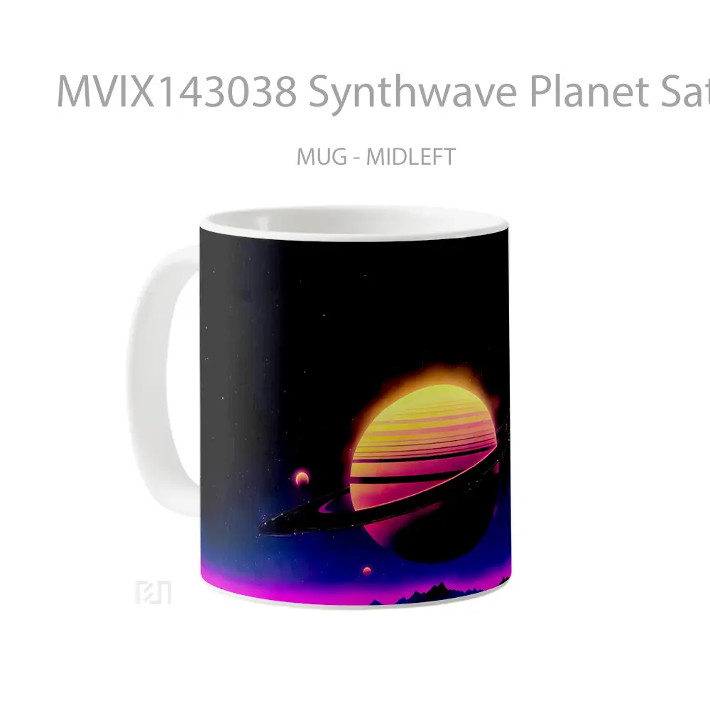 Mug Synthwave Planet Saturn Digital Art Gelas Keramik Unik - All-side / Desain