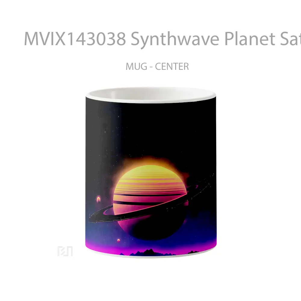 Mug Synthwave Planet Saturn Digital Art Gelas Keramik Unik