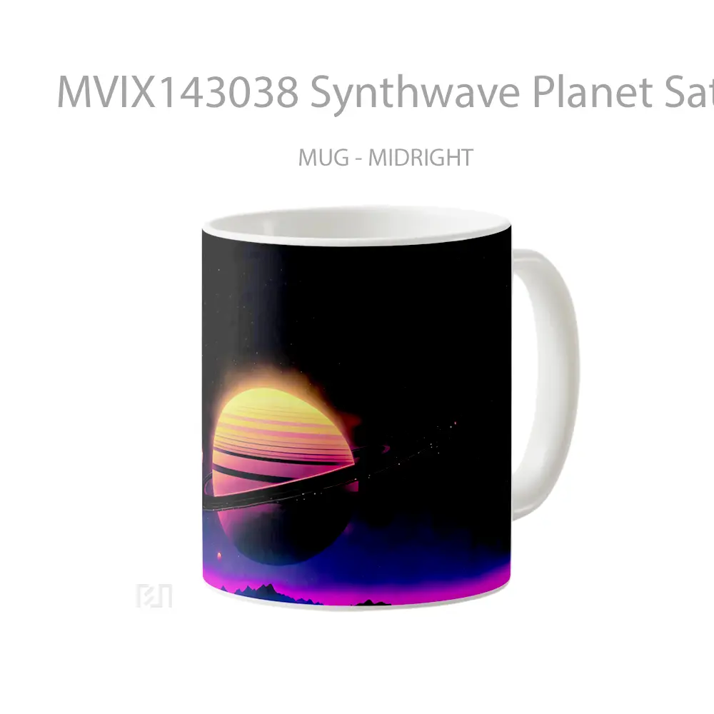 Mug Synthwave Planet Saturn Digital Art Gelas Keramik Unik - All-side / Desain