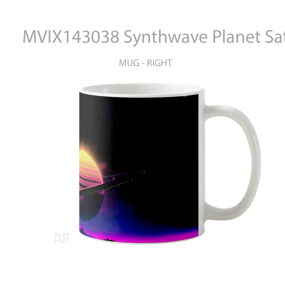 Mug Synthwave Planet Saturn Digital Art Gelas Keramik Unik - All-side / Desain