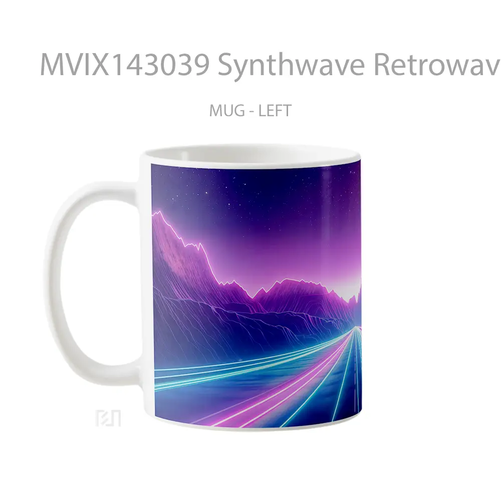 Mug Synthwave Retrowave Street Road Neon Lights Digital Art Gelas Keramik Unik - All-side / Desain