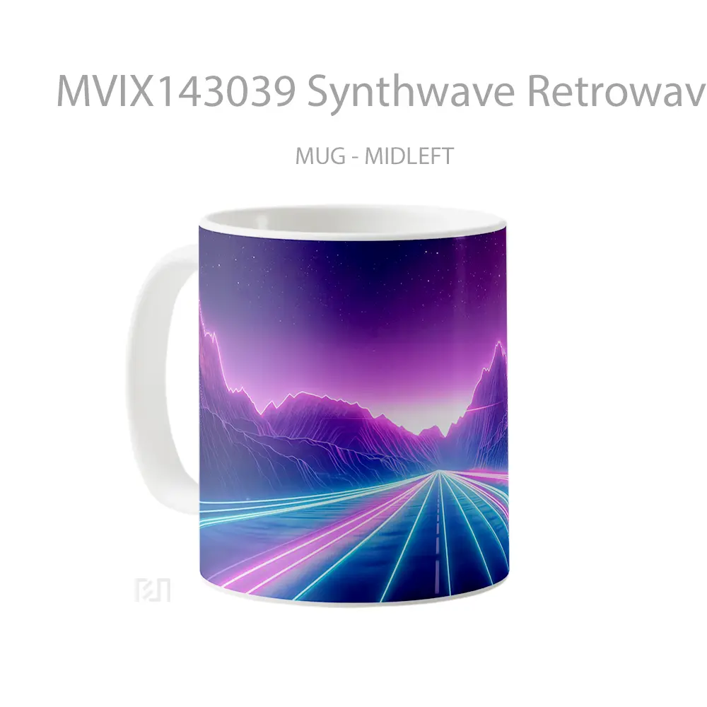 Mug Synthwave Retrowave Street Road Neon Lights Digital Art Gelas Keramik Unik - All-side / Desain