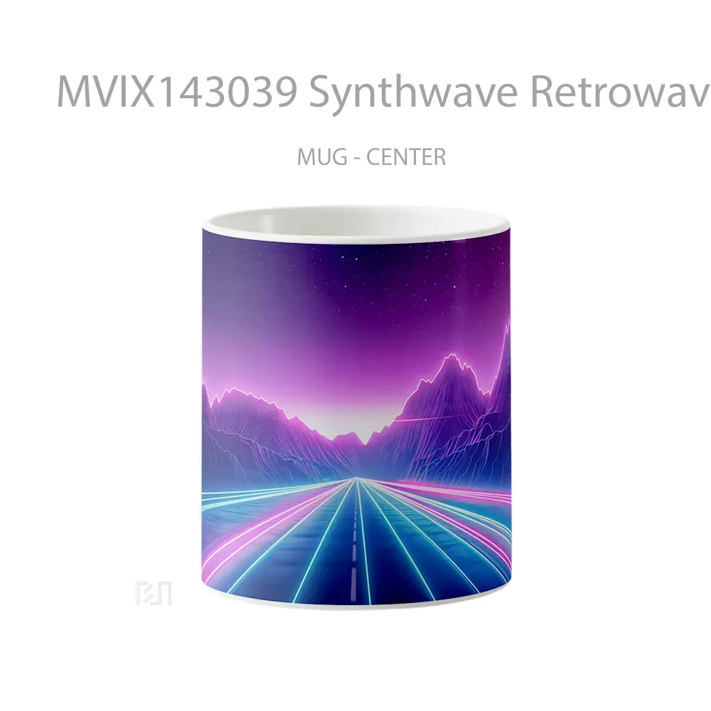 Mug Synthwave Retrowave Street Road Neon Lights Digital Art Gelas Keramik Unik
