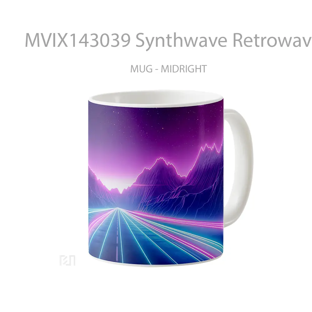 Mug Synthwave Retrowave Street Road Neon Lights Digital Art Gelas Keramik Unik - All-side / Desain
