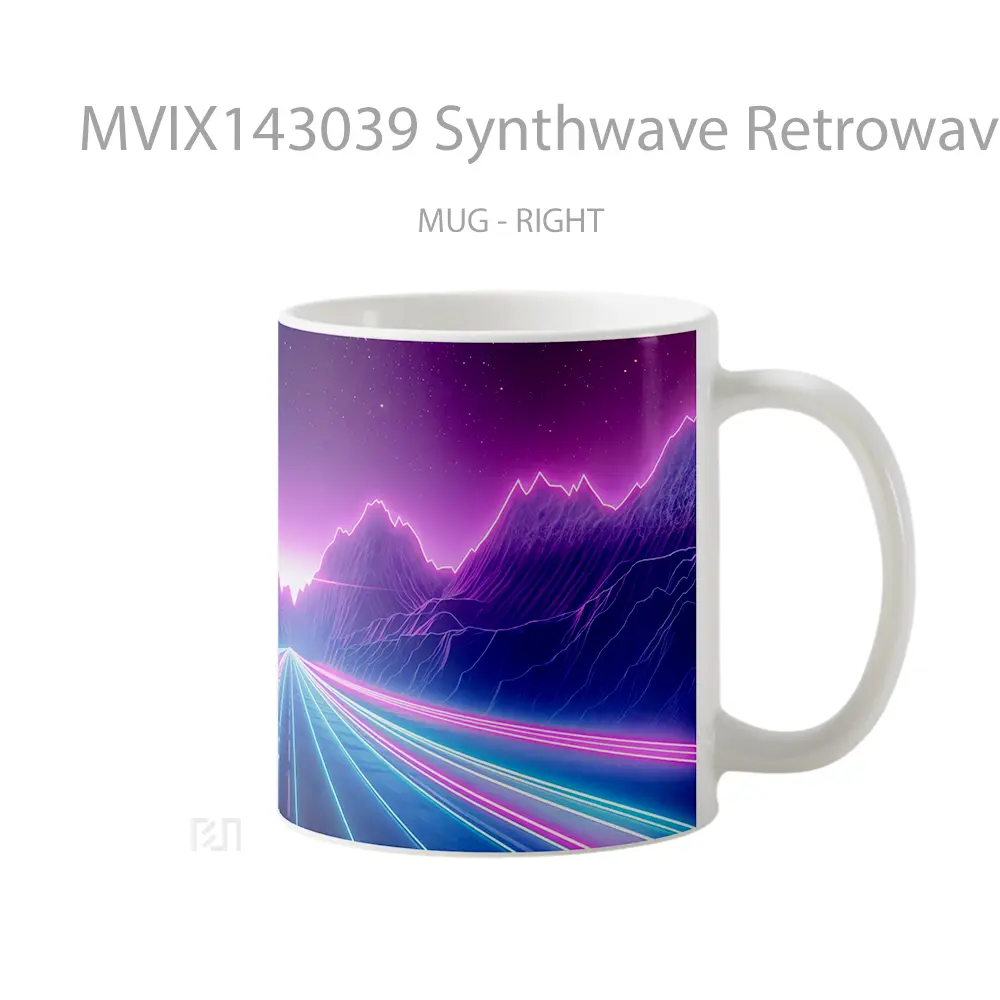 Mug Synthwave Retrowave Street Road Neon Lights Digital Art Gelas Keramik Unik - All-side / Desain