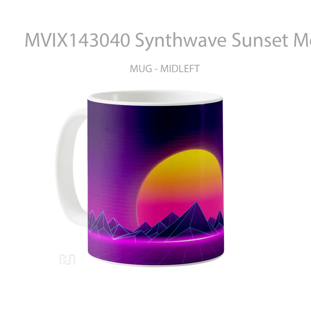 Mug Synthwave Sunset Montain Digital Art Gelas Pemandangan Alam - All-side / Desain