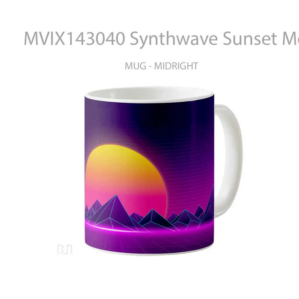 Mug Synthwave Sunset Montain Digital Art Gelas Pemandangan Alam - All-side / Desain