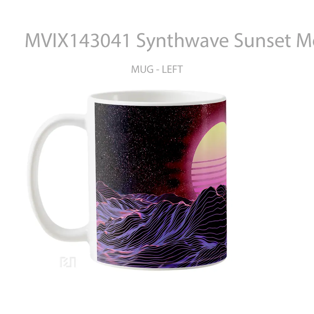 Mug Synthwave Sunset Mountain Abstract Digital Art Gelas Pemandangan Alam - All-side / Desain