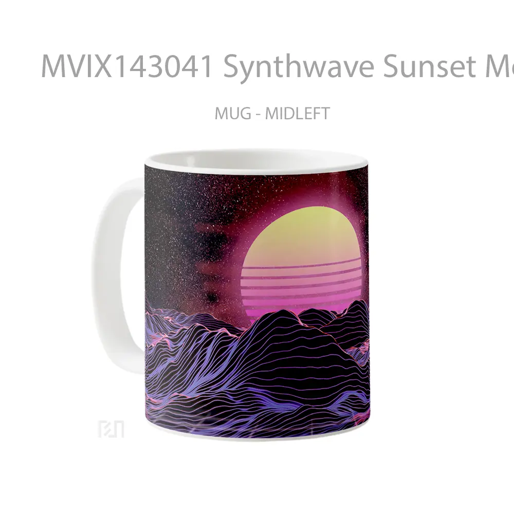 Mug Synthwave Sunset Mountain Abstract Digital Art Gelas Pemandangan Alam - All-side / Desain