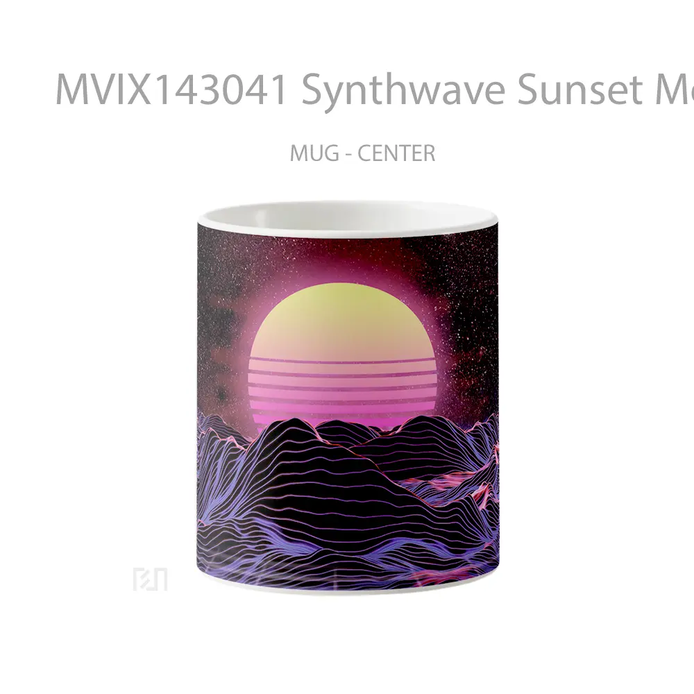 Mug Synthwave Sunset Mountain Abstract Digital Art Gelas Pemandangan Alam