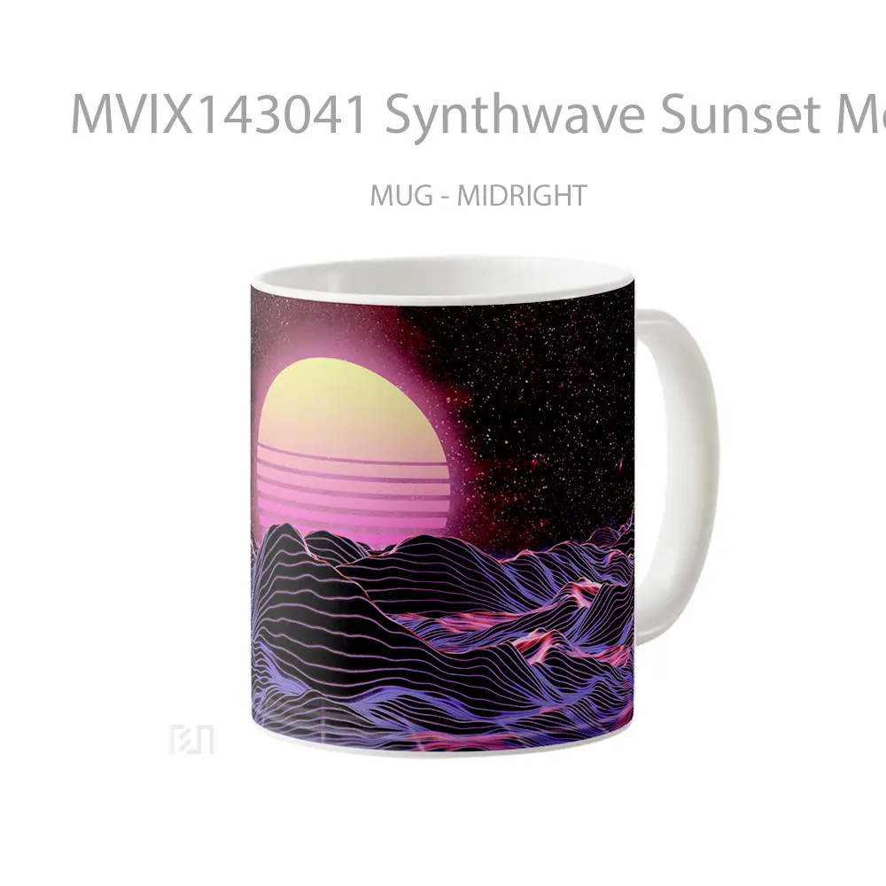 Mug Synthwave Sunset Mountain Abstract Digital Art Gelas Pemandangan Alam - All-side / Desain