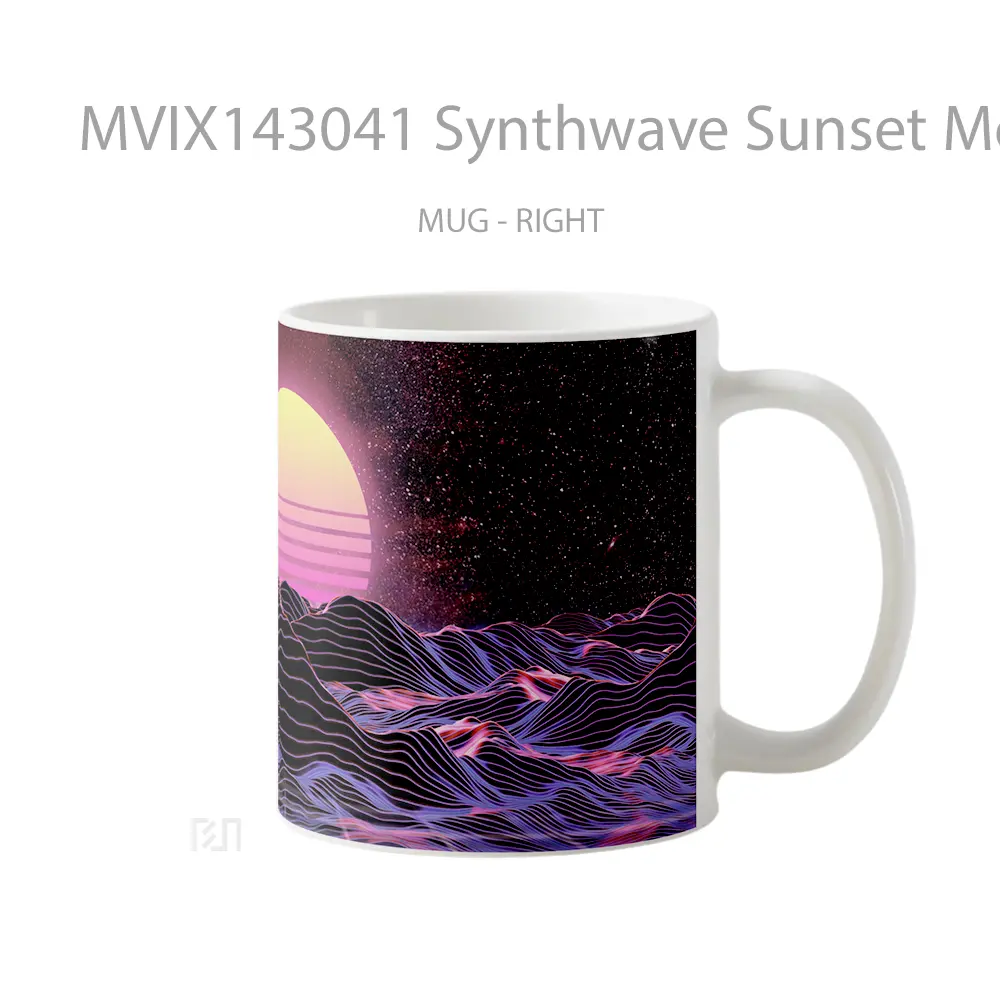 Mug Synthwave Sunset Mountain Abstract Digital Art Gelas Pemandangan Alam - All-side / Desain