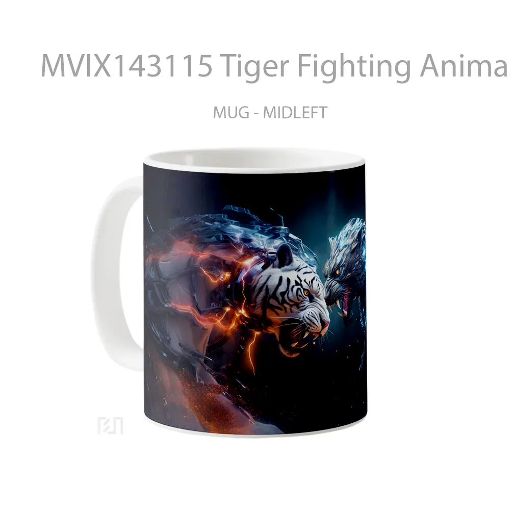 Mug Tiger Fighting Animal Digital Art Gelas Hewan Lucu - All-side / Desain