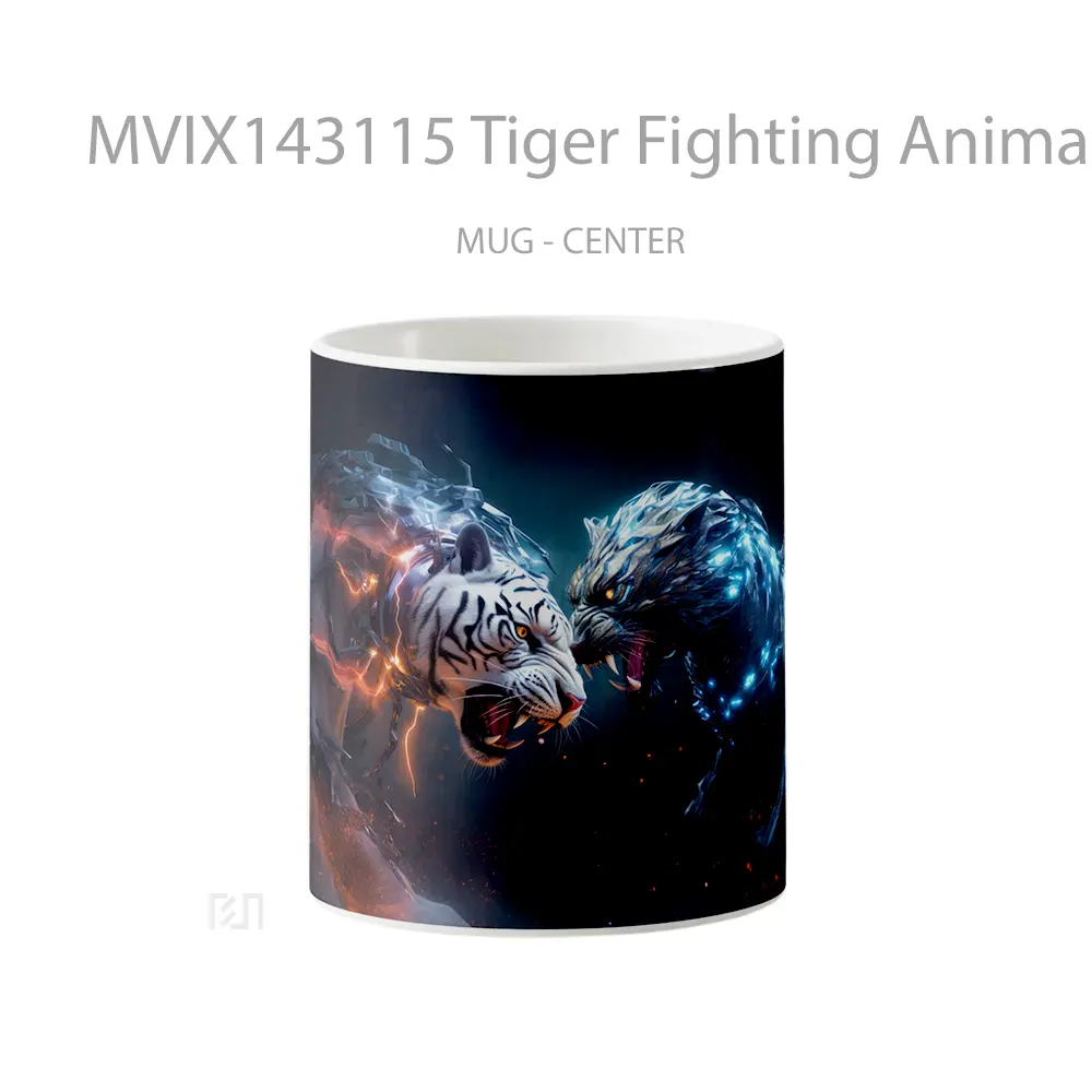 Mug Tiger Fighting Animal Digital Art Gelas Hewan Lucu