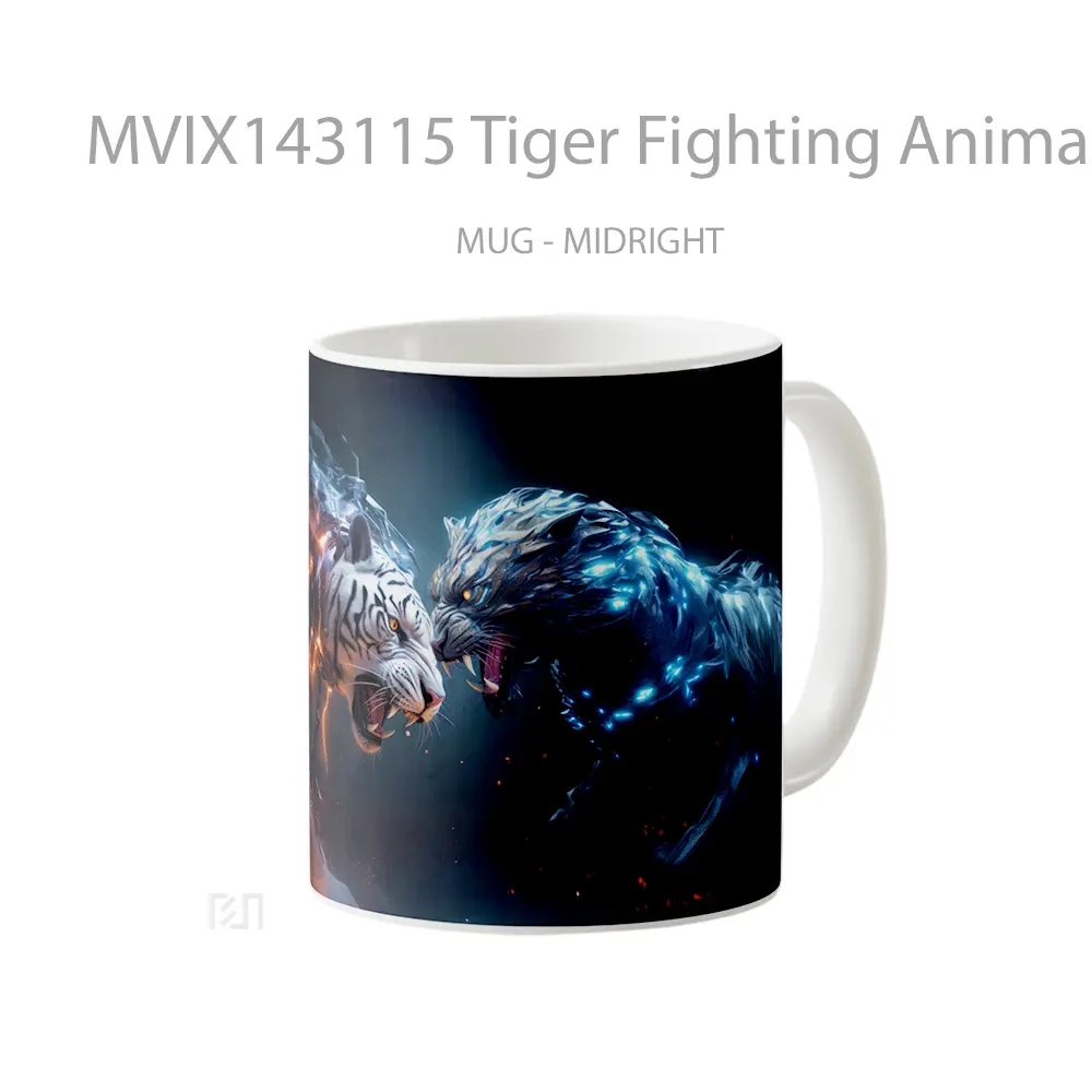 Mug Tiger Fighting Animal Digital Art Gelas Hewan Lucu - All-side / Desain