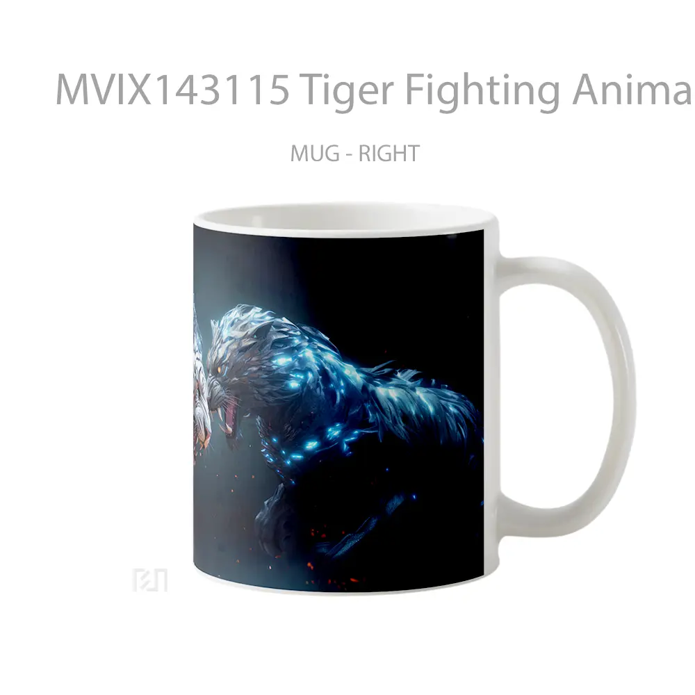 Mug Tiger Fighting Animal Digital Art Gelas Hewan Lucu - All-side / Desain