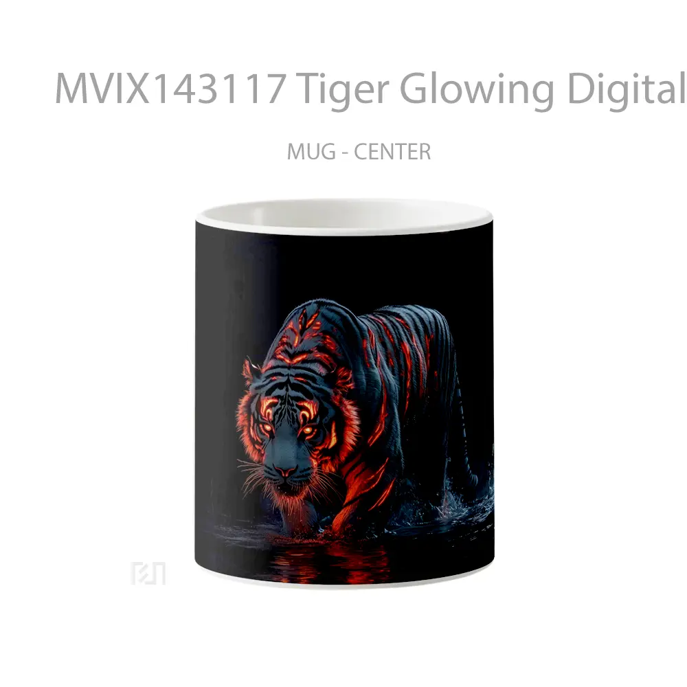 Mug Tiger Glowing Digital Art Gelas Hewan Lucu
