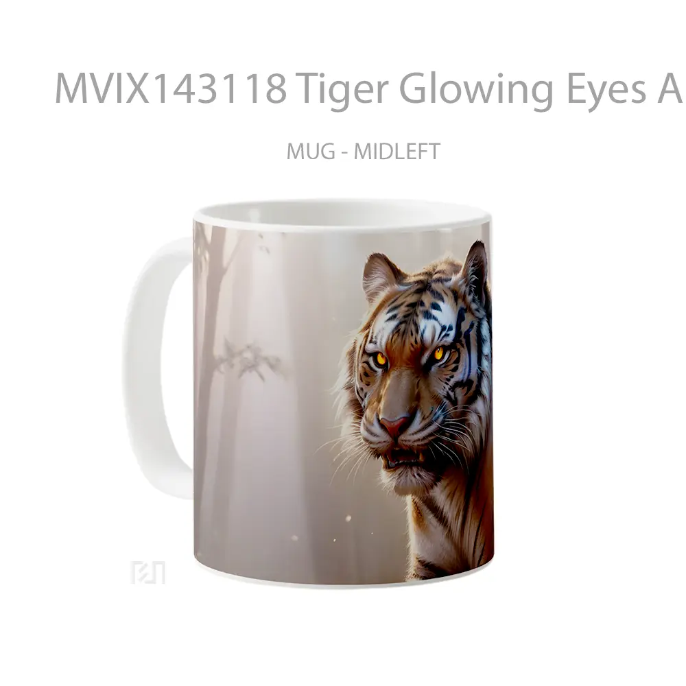 Mug Tiger Glowing Eyes Animal Digital Art Gelas Hewan Lucu - All-side / Desain