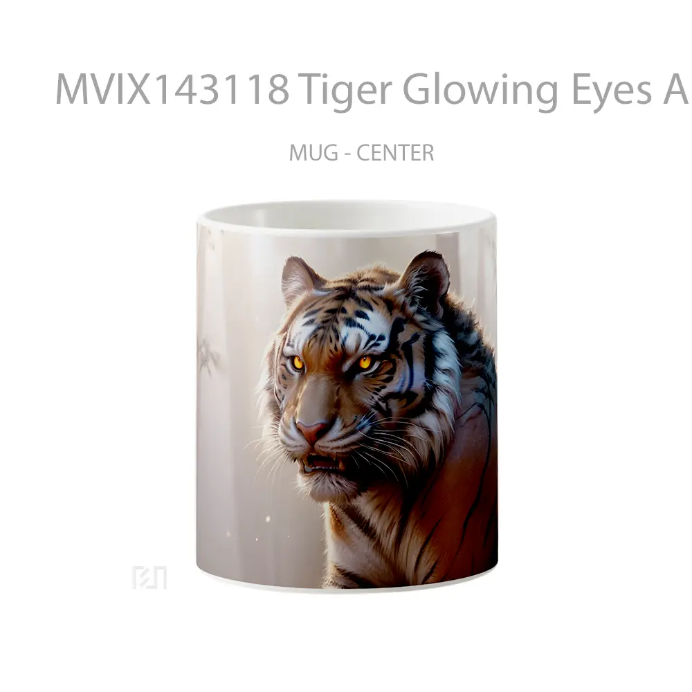 Mug Tiger Glowing Eyes Animal Digital Art Gelas Hewan Lucu