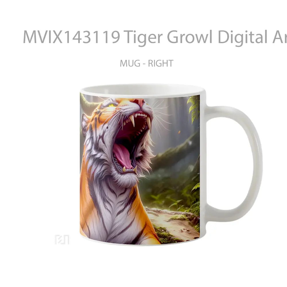 Mug Tiger Growl Digital Art Animal Gelas Hewan Lucu - All-side / Desain