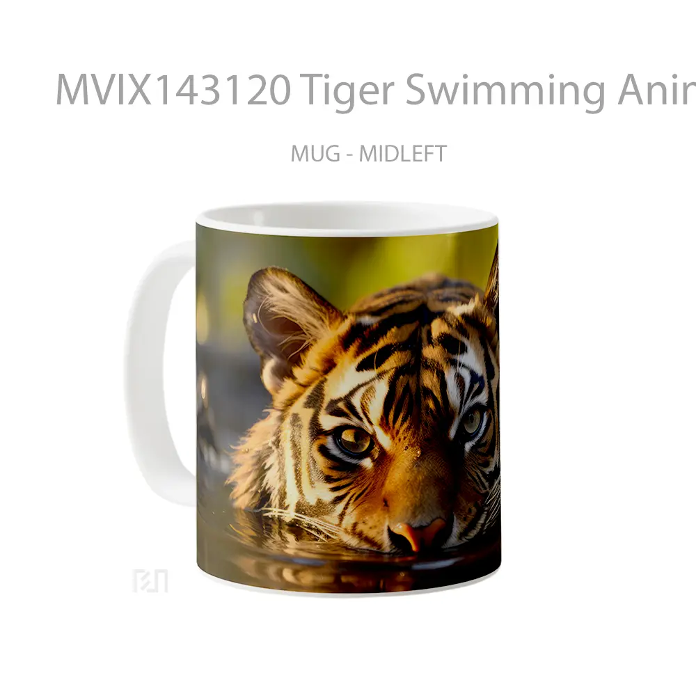 Mug Tiger Swimming Animal Gelas Hewan Lucu - All-side / Desain