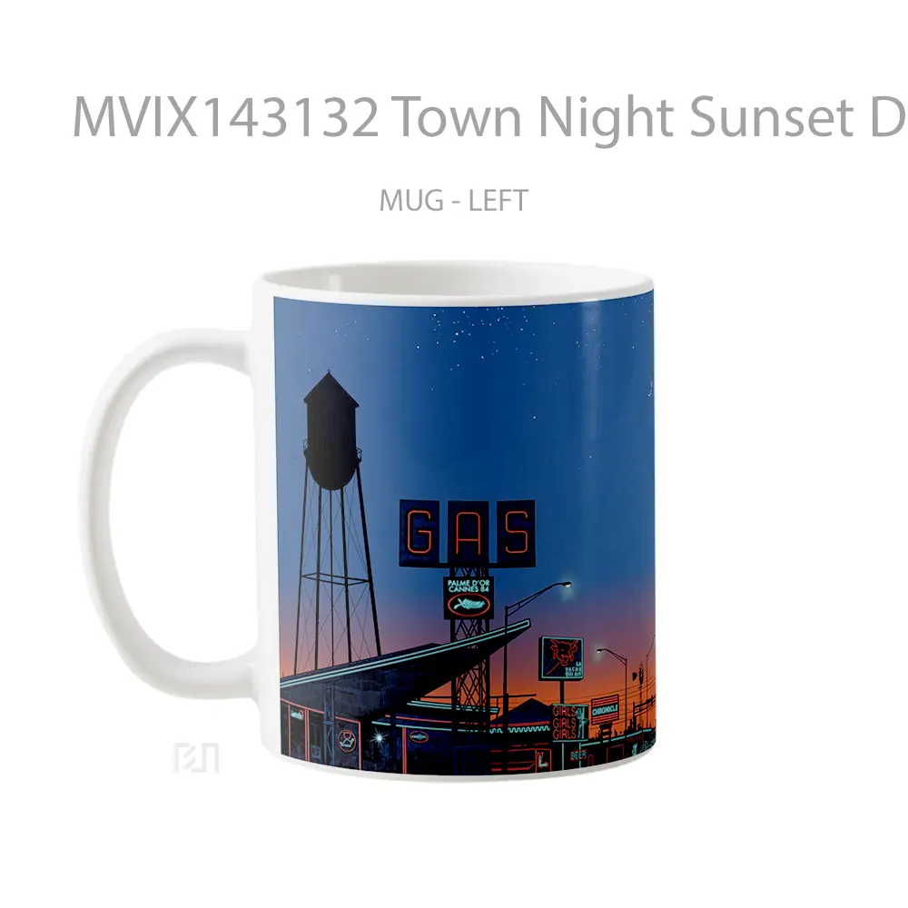 Mug Town Night Sunset Digital Art Gelas Pemandangan Alam - All-side / Desain