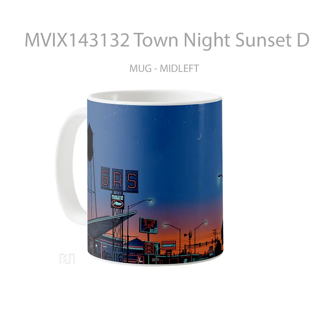 Mug Town Night Sunset Digital Art Gelas Pemandangan Alam - All-side / Desain