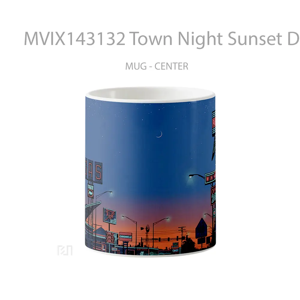 Mug Town Night Sunset Digital Art Gelas Pemandangan Alam