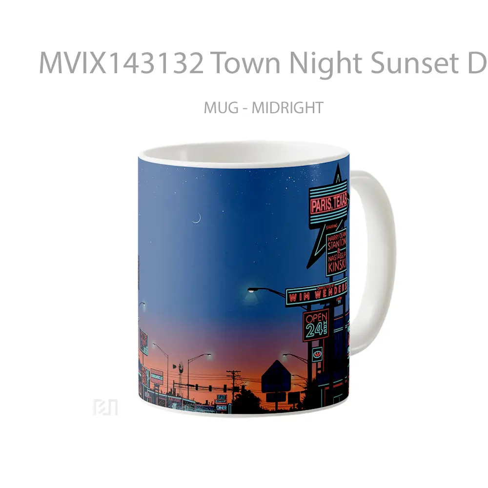 Mug Town Night Sunset Digital Art Gelas Pemandangan Alam - All-side / Desain