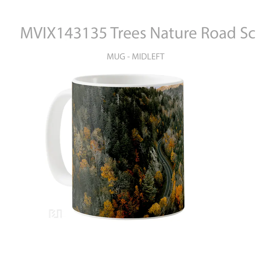 Mug Trees Nature Road Scenery Aerial View Gelas Keramik Unik - All-side / Desain