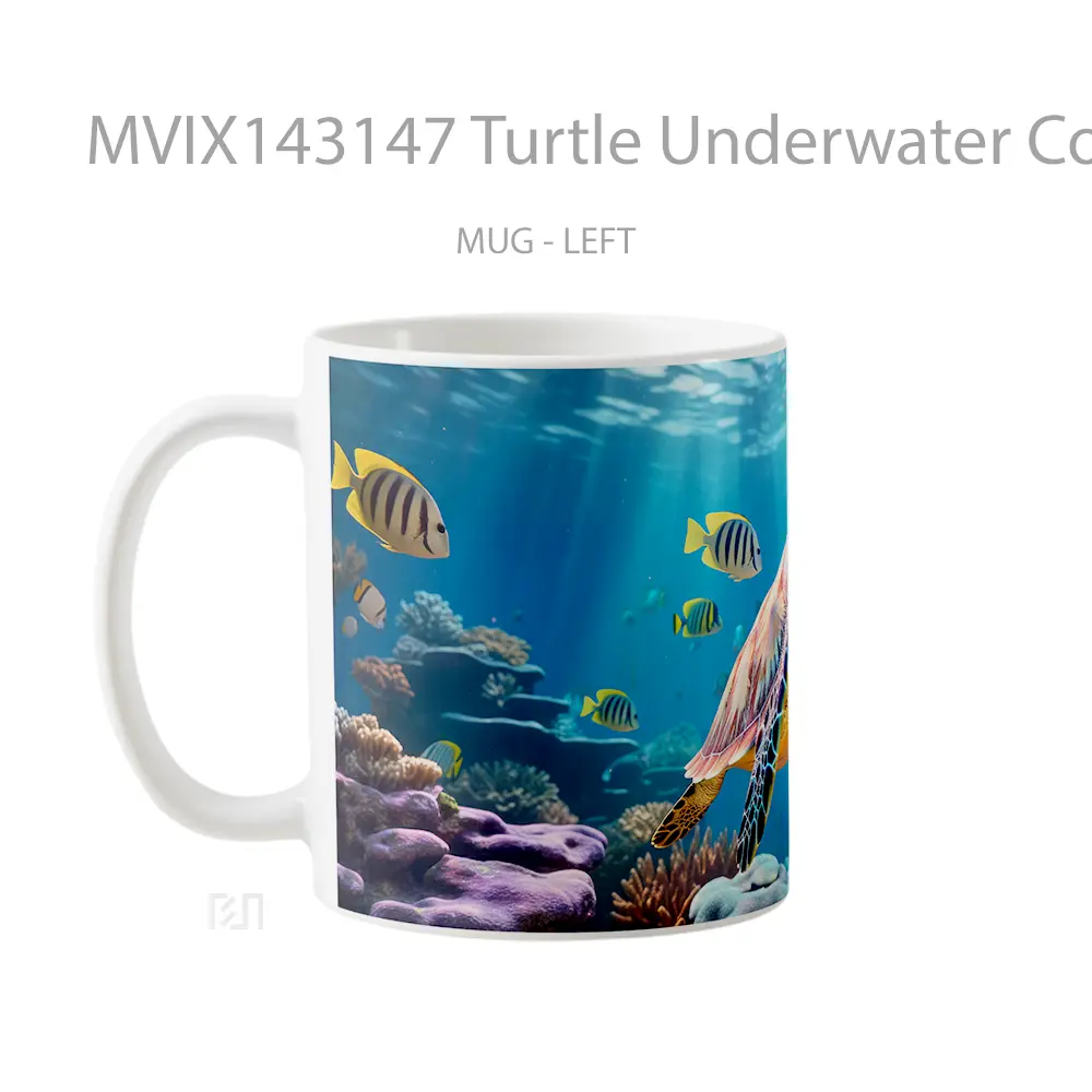 Mug Turtle Underwater Coral Nature Animal Gelas Hewan Lucu - All-side / Desain