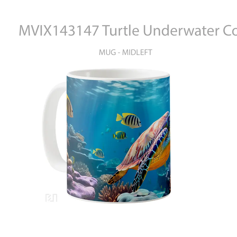 Mug Turtle Underwater Coral Nature Animal Gelas Hewan Lucu - All-side / Desain