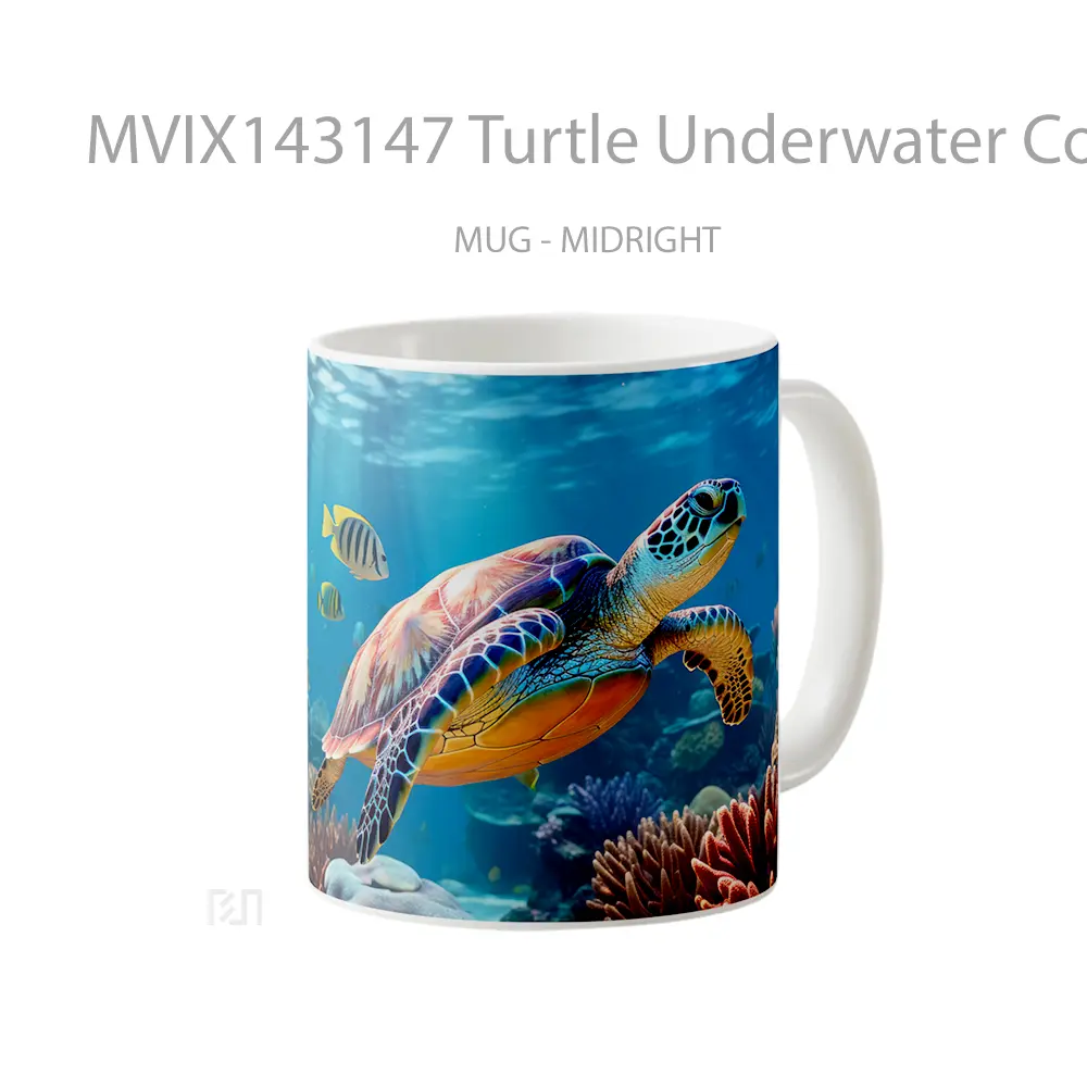 Mug Turtle Underwater Coral Nature Animal Gelas Hewan Lucu - All-side / Desain